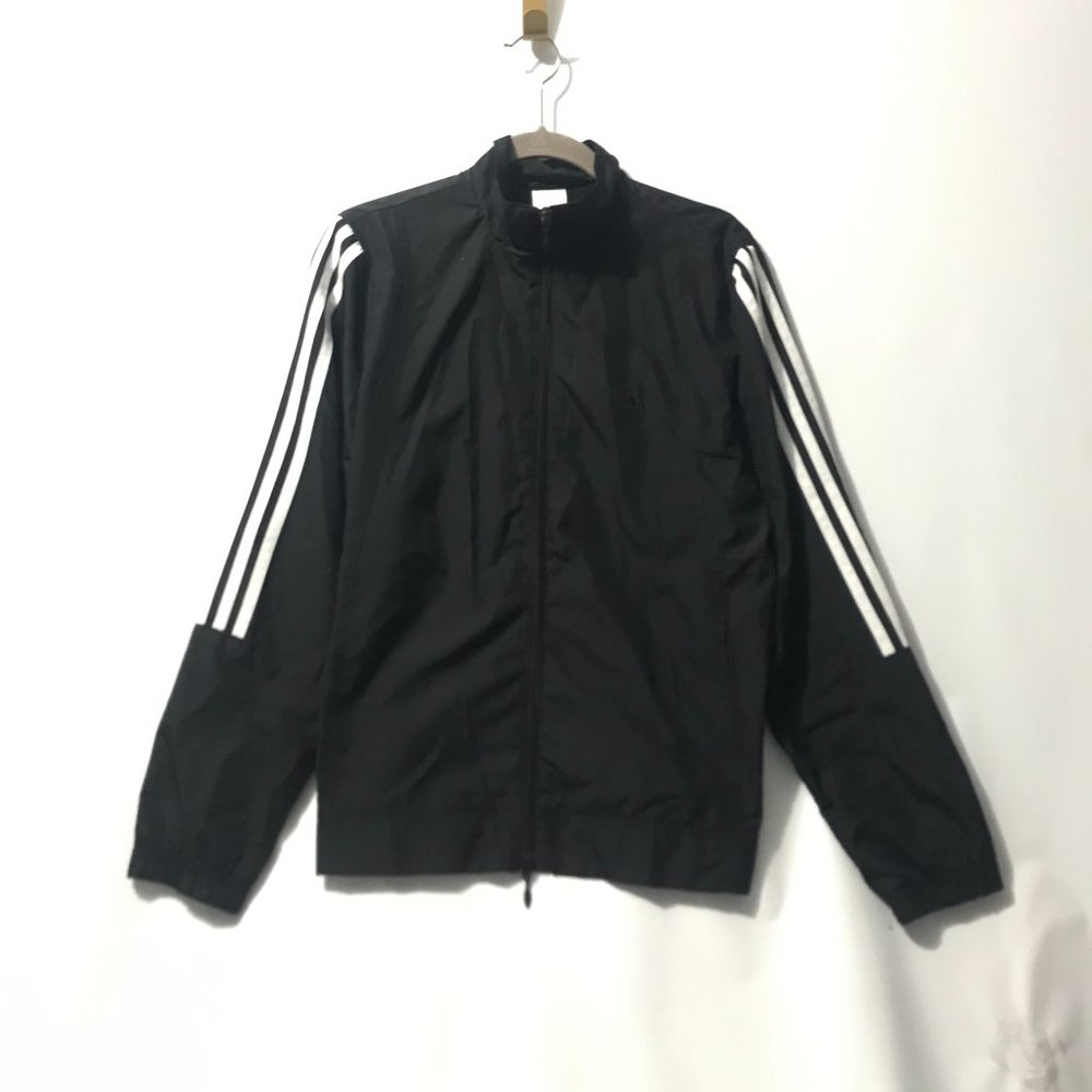 Adidas Full Zip Jacket Mens Medium Black White Striped Windbreaker